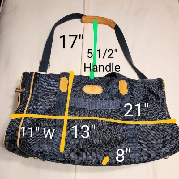 London Fog Vintage Large Weekender Duffle Bag Navy and Tan - Picture 13 of 13